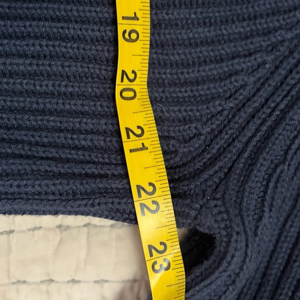 J. Crew Navy Blue Half-Zip Cotton Hand Knit Sweater‎ Size Est. Medium EUC